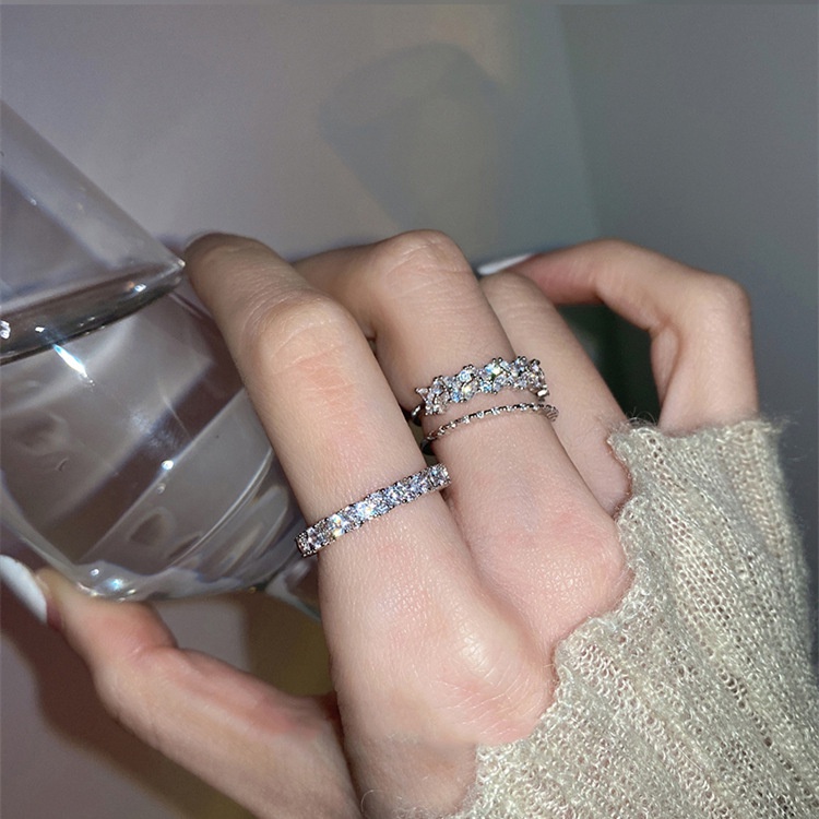 เครื่องประดับเกาหลีอินเทรนด์โลหะผสม Rhinestone แหวนนิ้วสองชั้นสําหรับผู้หญิง