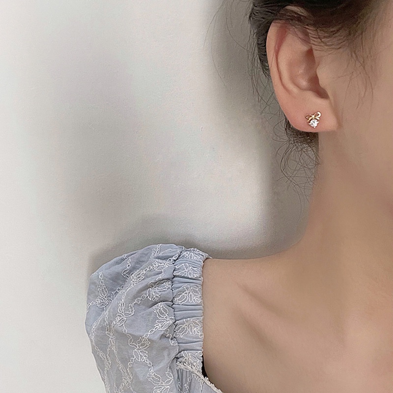 เครื่องประดับแฟชั่นต่างหูสตั๊ดโบว์ดอกไม้ผีเสื้อ Rhinestone