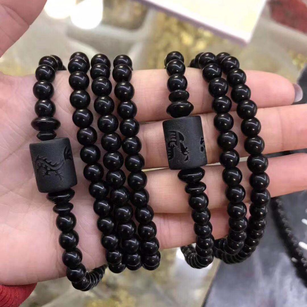 เครื่องประดับโยคะผู้ชายผู้หญิงสร้อยข้อมือลูกปัดสีดํารูปมังกรสีดํา