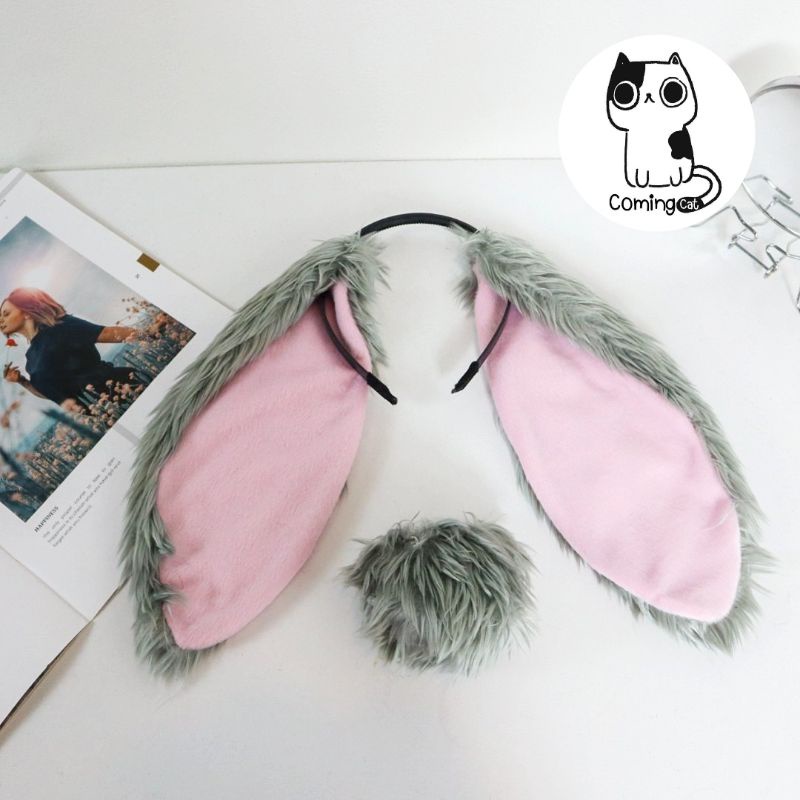 เซ็ทที่คาดผมกระต่าย หาง [พร้อมส่ง] หูปรับระดับได้ หางเข็มกลัด