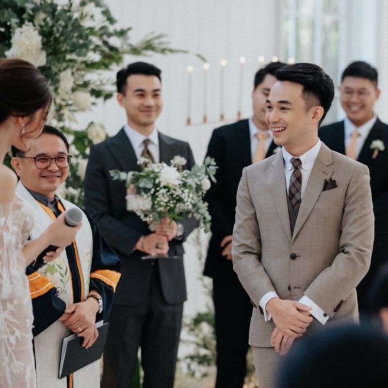 เซ็ทเนคไทผ้าวูลน้ำตาลลายตาราง + ผ้าเช็ดหน้าสูท-Wool Necktie+ pocket square set