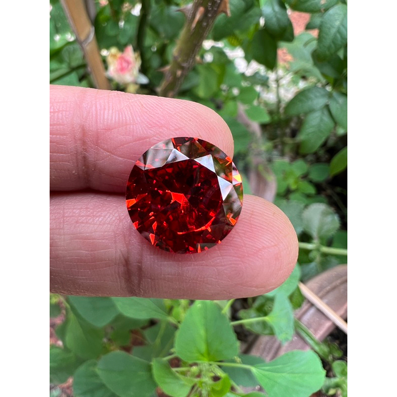 เพชร CZ คิวบิกเซอร์โคเนีย เพชรรัสเซีย 15.00 มิลลิเมตร ทรงกลม สีส้ม CZ SYNTHETIC DIAMOND ORANE RED COLOR