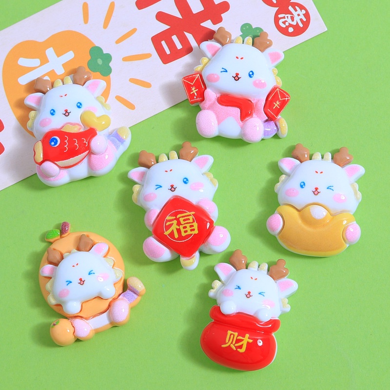 เรซิ่น diy กิ๊บติดผมเรซิ่น รูปการ์ตูนมังกรปีใหม่ เครื่องประดับผม diy แบบสร้างสรรค์