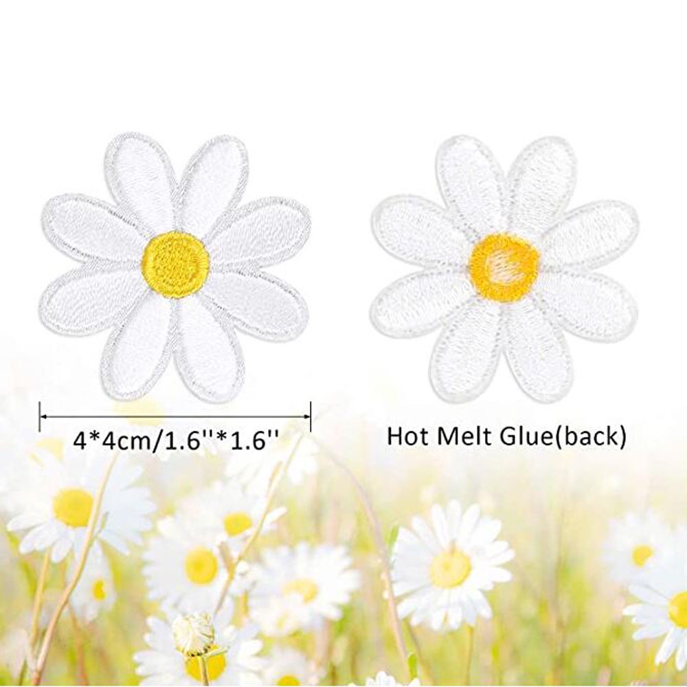 แผ่นแพทช์ ปักลายดอกไม้ สีขาว DIY สําหรับตกแต่งเสื้อผ้า 10 ชิ้น