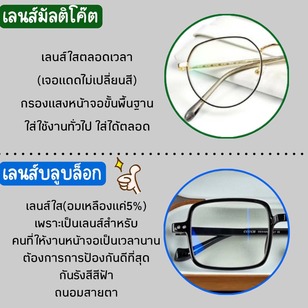 แว่นตา เลนส์ตัดใหม่สไตร์เกาหลี สั่งตัดได้ทั้งสายตา/กรองแสง (A-9636)