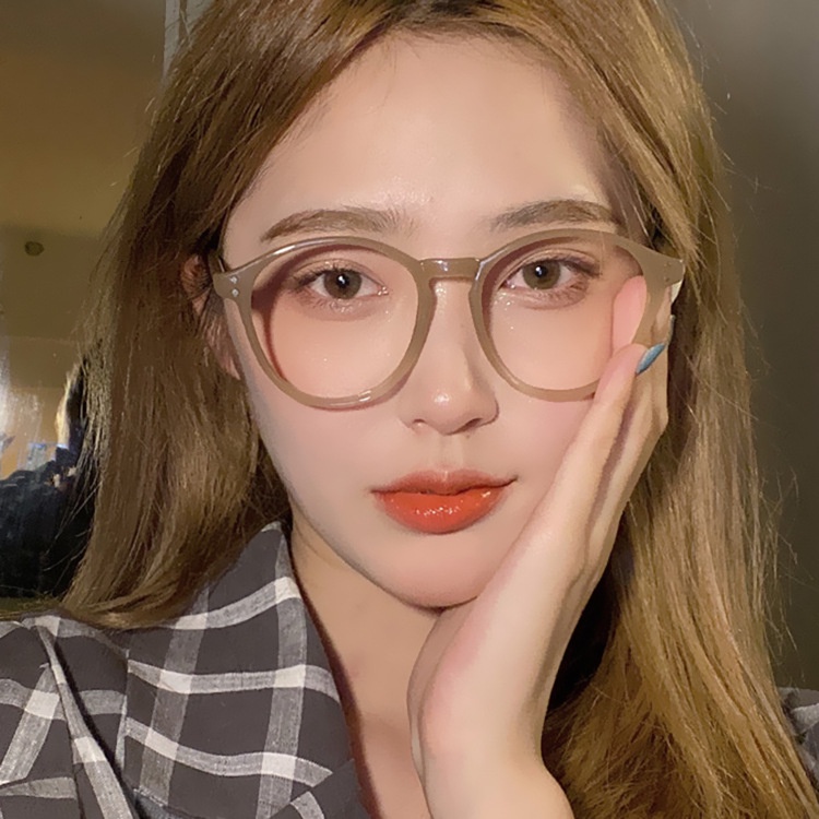 แว่นตาพลาสติกใส สีกากี สไตล์เกาหลี สําหรับผู้หญิง