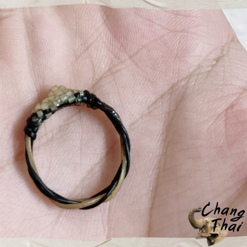 แหวนมงคล   ปลอก 5 ถักจับจุด(หางขาวดำ) แท้100%