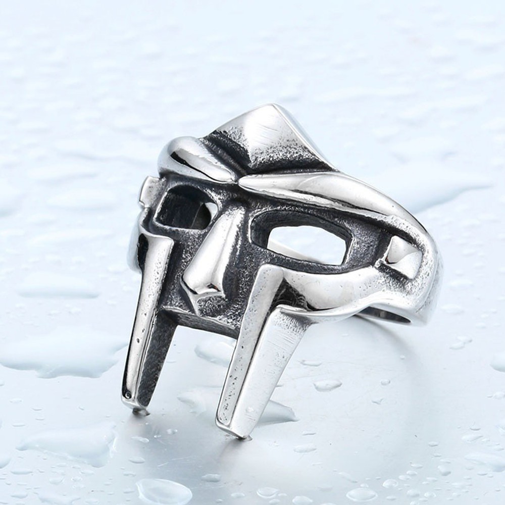 แหวนสเตนเลส สีเงิน ลายหน้ากาก MF DOOM ไซซ์ 7-14