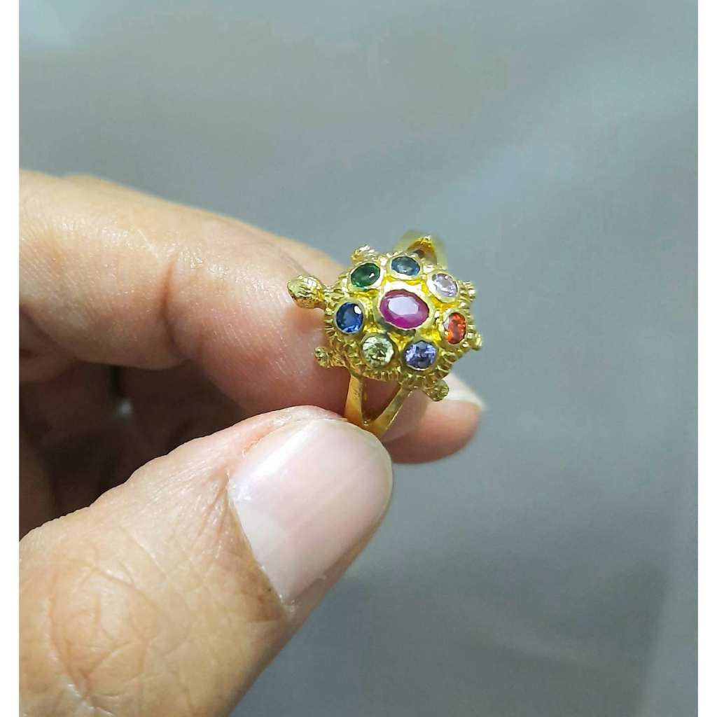 แหวนเต่านพเก้า แหวนทองเหลืองเต่านพเก้า แหวนเต่าเรือนทองเหลืองประดับพลอย