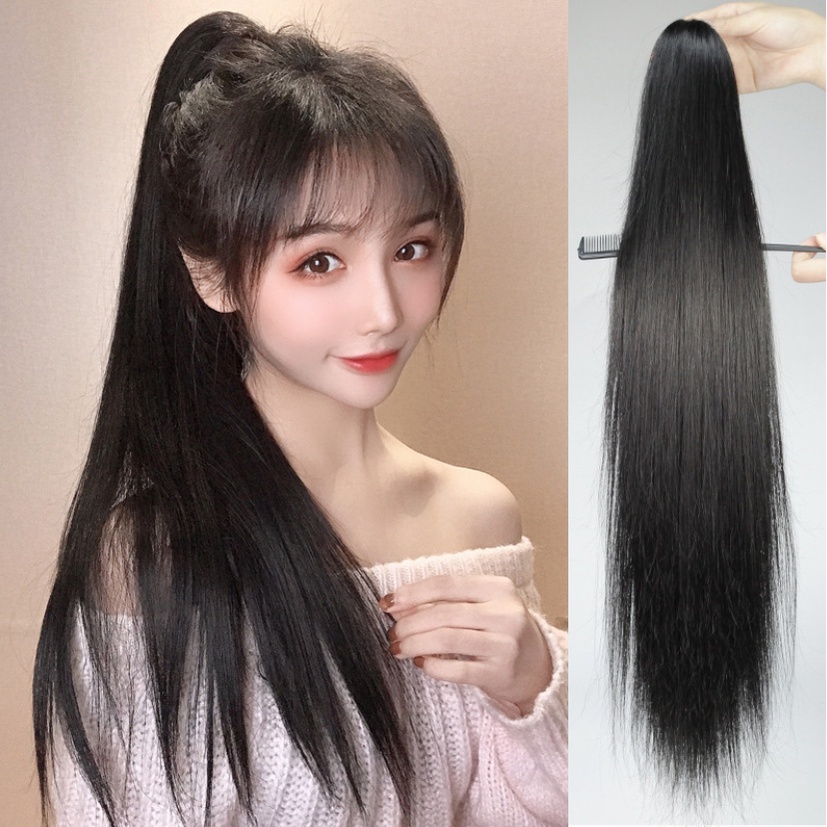 แฮร์พีชหางม้า ผมตรง แบบหนีบ ผมสวยใน1นาที ไหมนิ่ม ไม่พันกัน เหมือนผมธรรมชาติ ยาว45-50ซม.