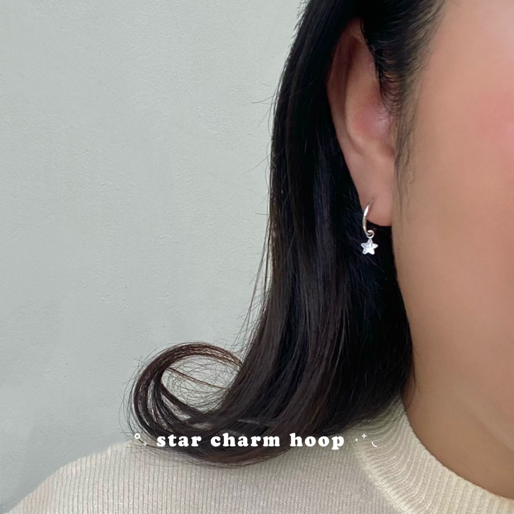 โค้ด 3F875 ลด 45.-  Star charm hoop //ต่างหูห่วงเงินแท้925ห้อยจี้ดาวcz เหมาะกับคนแพ้ง่าย