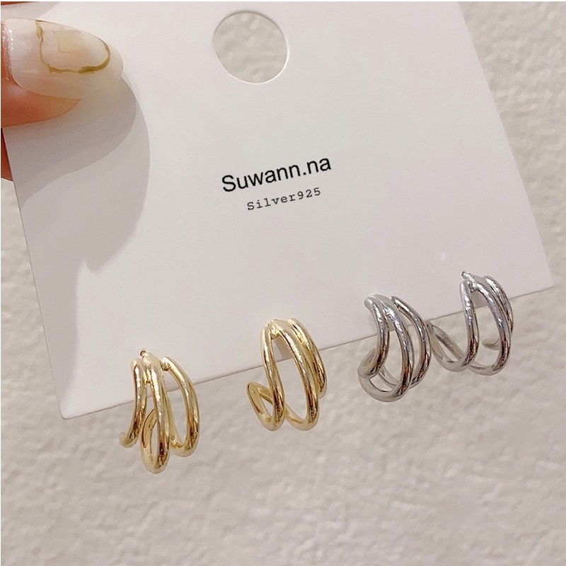 โค้ด ZQB33 ลด75.- [ราคาต่อคู่] Suwann.na ต่างหู ต่างหูเงินแท้ ต่างหูวินเทจ แบบ3ห่วง