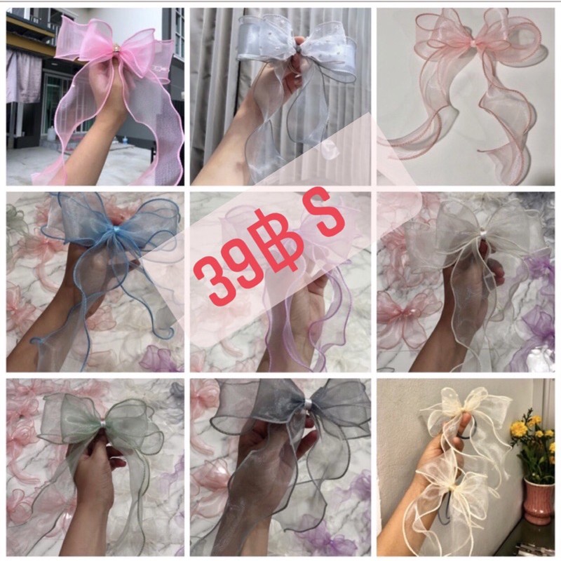 โบว์ติดผม ผ้าแก้วเกาหลี    ฟรุ้งฟริ้งกิ๊บใหญ่หางยาว มี 17 สีพร้อมส่งจ้า