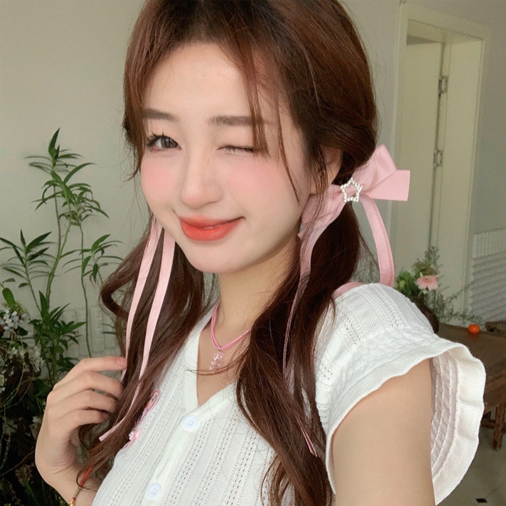 ในไทย กิ๊บติดผมริบบิ้นโบว์สีชมพูผมหางม้าสําหรับผู้หญิงน่ารักๆเข้ากับทุกการแต่งกาย.COD