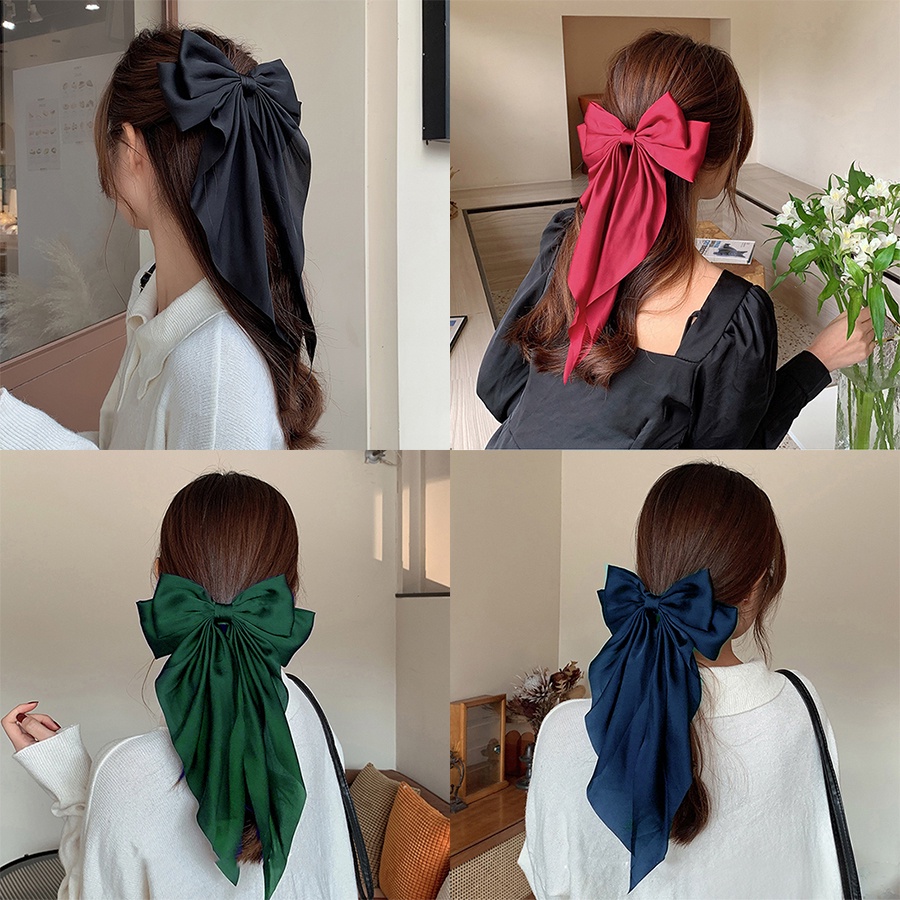 ใหม่ กิ๊บติดผมหางม้า ผ้าชีฟอง ประดับโบว์ ขนาดใหญ่ สีพื้น เหมาะกับฤดูร้อน สําหรับผู้หญิง