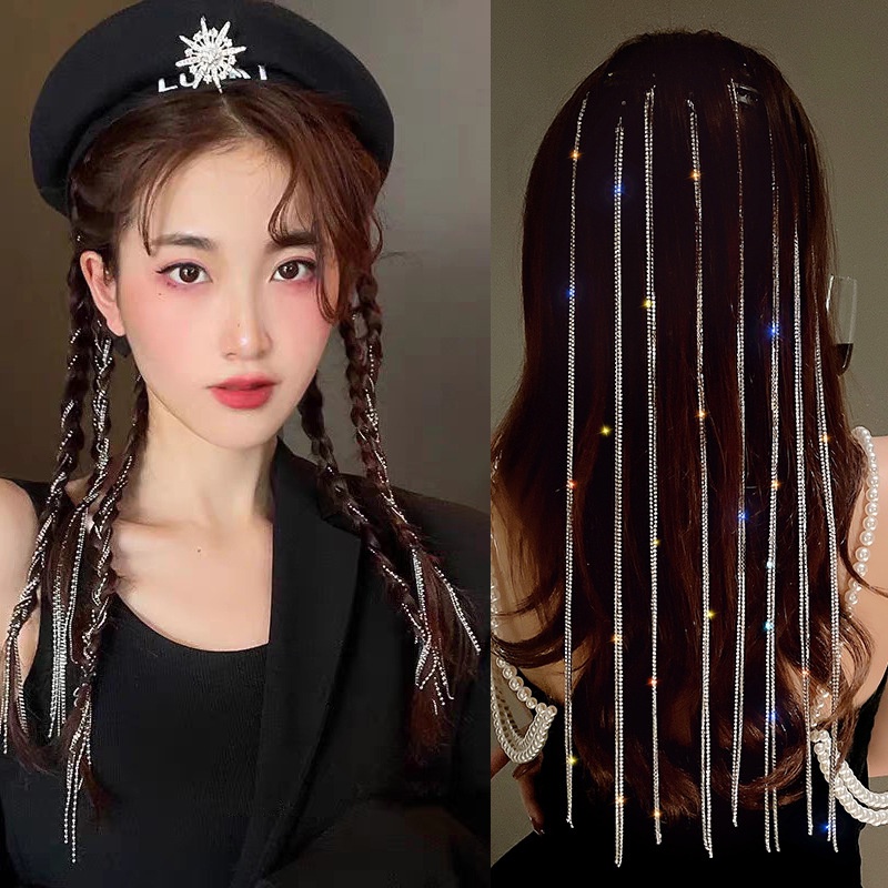 ใหม่ กิ๊บติดผมหางม้าถักเปีย ประดับพลอยเทียม เครื่องประดับแฟชั่น สําหรับผู้หญิง