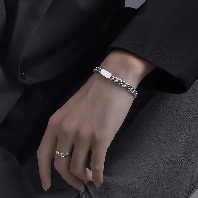 ใหม่ สร้อยข้อมือโซ่เหล็กไทเทเนียม สไตล์ฮิปฮอป ไฮเอนด์ สําหรับผู้ชาย