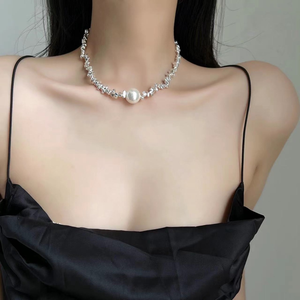 ใหม่ สร้อยคอ จี้ไข่มุก สีเงิน สไตล์เรโทร เครื่องประดับแฟชั่น สําหรับผู้หญิง 2023