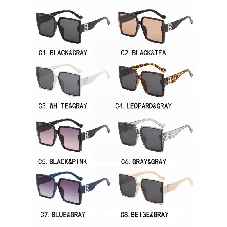 ใหม่ แว่นตากันแดดแฟชั่น ทรงสี่เหลี่ยม ลายตัวอักษร B สีฟ้า สําหรับผู้ชาย และผู้หญิง