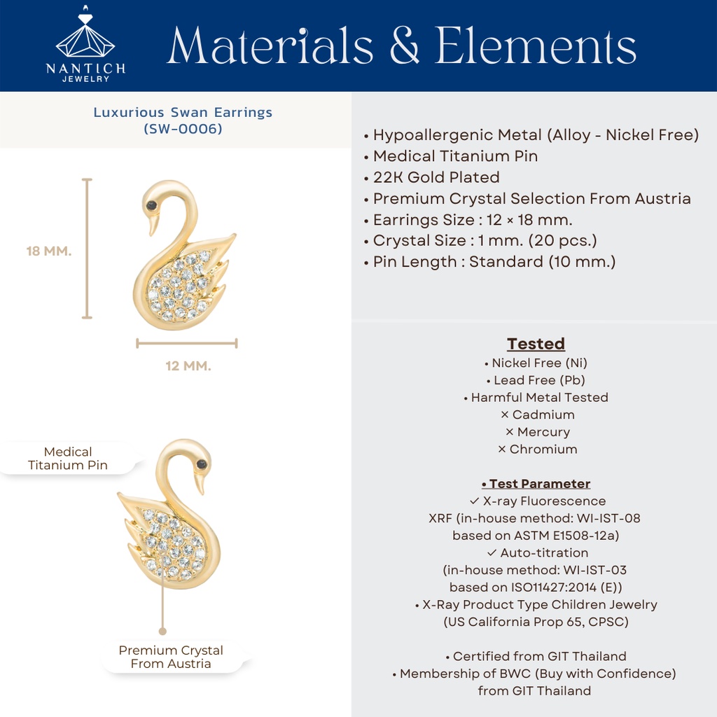 ‍⚕️ [เครื่องประดับ | ปลอดภัย] ต่างหู คนแพ้ง่าย : Shining , Luxurious Swan Earrings (SW-0005,SW-0006) Nantich Jewelry