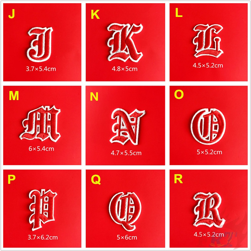 ☸ Old English Letters - Red Iron-on Patch ☸ 1Pc Diy Sew on Iron on Badges Patches