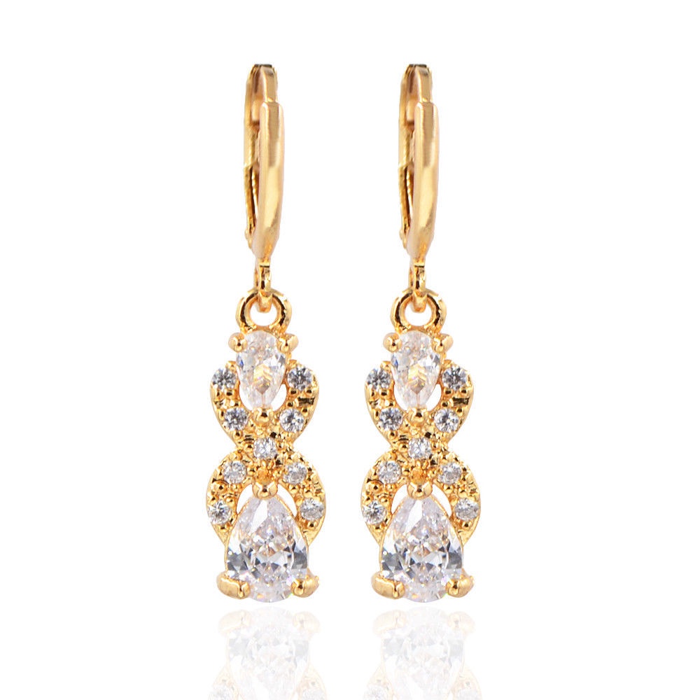 ♥ เครื่องประดับ ต่างหูคริสตัล ชุบทอง 18k รูปหยดน้ํา ประดับเพชร สีเขียว แบบสร้างสรรค์ หรูหรา