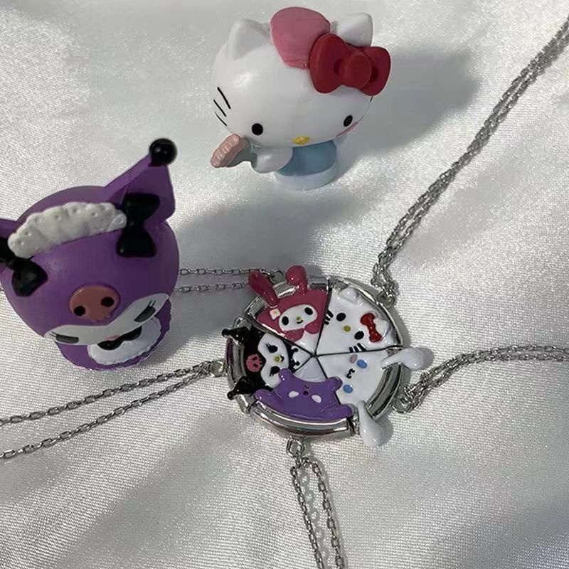 ✨XINYIA✨สร้อยคอแม่เหล็ก Kuromi Melody Cinnamoroll Dog Hello Kitty สไตล์เกาหลี สร้อยคอคู่ พิซซ่า ผู้หญิง 2024