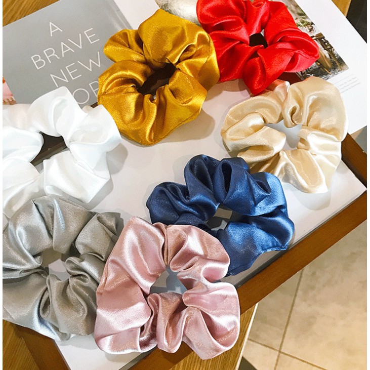 ✨พร้อมส่งจากไทย ยางมัดผม ยางรัดผม เนื้อผ้า satin ยางมัดผมโดนัท ยางรัดผมเกาหลี F-01