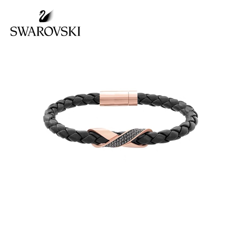 ✨พร้อมส่ง✨Swarovski สร้อยข้อมือเชือกหนังถัก สีดํา หรูหรา ของขวัญวันเกิด สําหรับคู่รัก