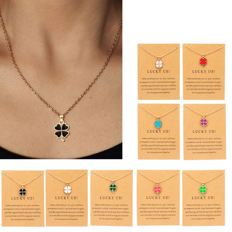 ✿ สร้อยคอ จี้ใบโคลเวอร์ สี่แฉก สีเขียว นําโชค สําหรับผู้หญิง วัยรุ่น เด็กผู้หญิง