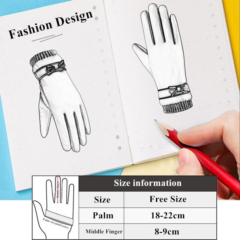 ❄️มี5สี❄️ถุงมือผู้หญิงแต่งโบว์ลุยหิมะบุขนหนาติดลบได้เยอะ‼️ทัชสกรีนได้‼️