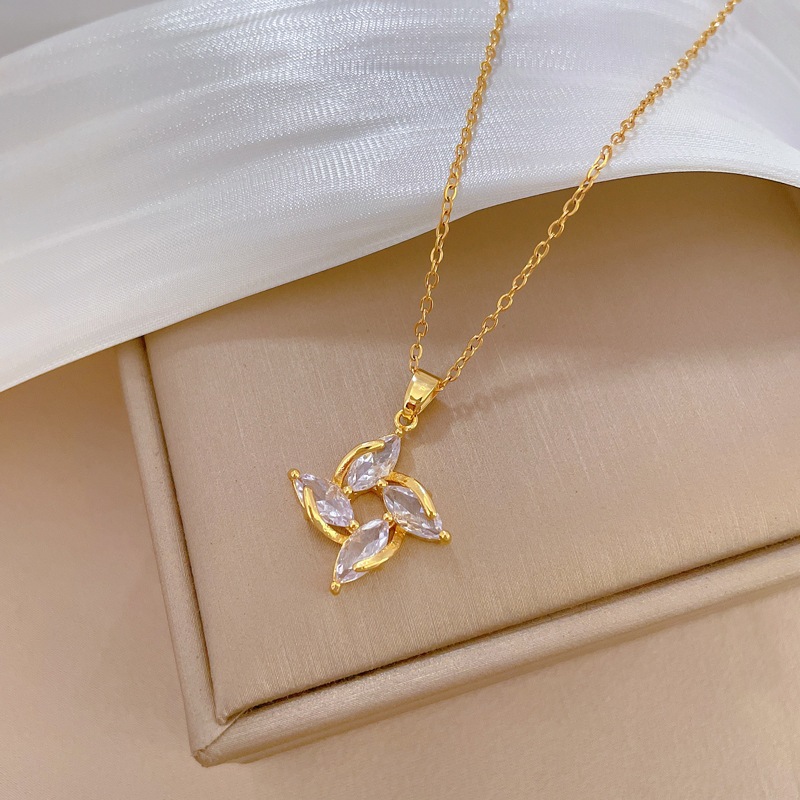 ⭐Y.H⭐เพชร กังหันลม สีทอง 18K สร้อยคอสแตนเลส