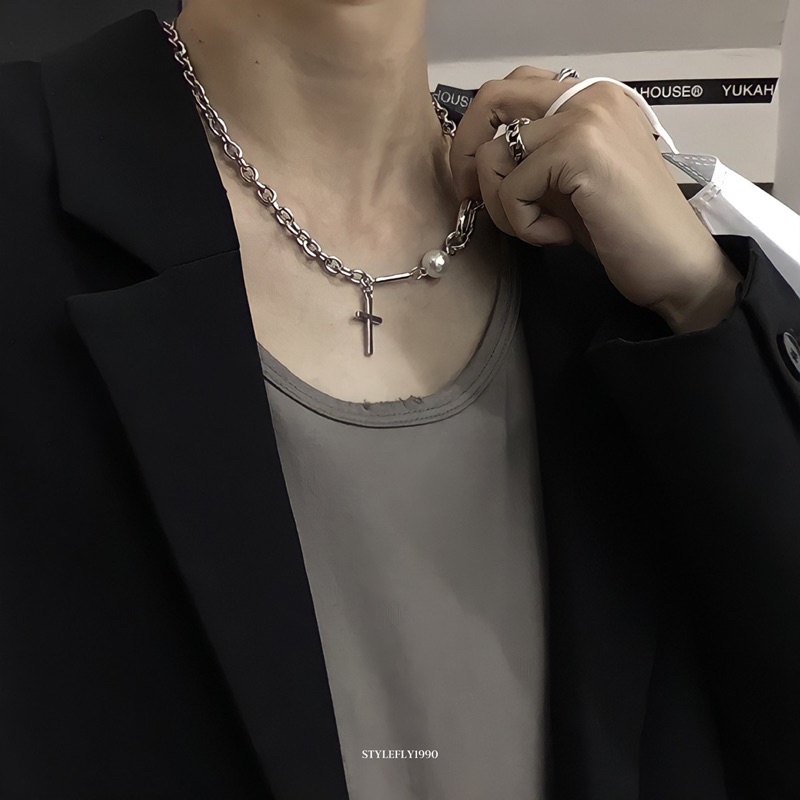【 พร้อมส่ง 】Cross & Pearl Necklace สร้อยกางเขนไข่มุก