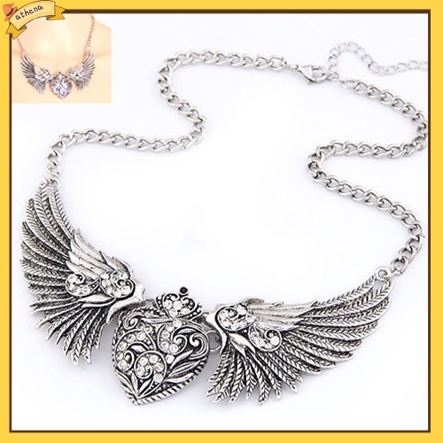 【Athena】เครื่องประดับแฟชั่นสตรีสร้อยคอจี้หัวใจปีกเทวดา rhinestone