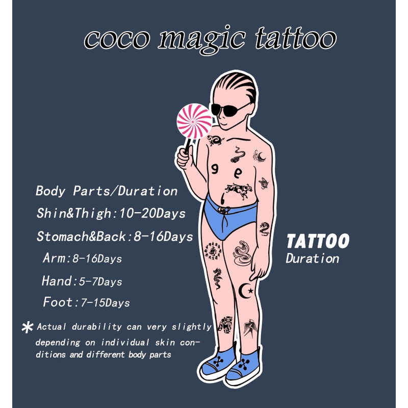 【COCO Magic tattoo】สติกเกอร์รอยสักชั่วคราว กึ่งถาวร กันน้ํา ติดทนนาน 15 วัน 48 ซม.*34 ซม.