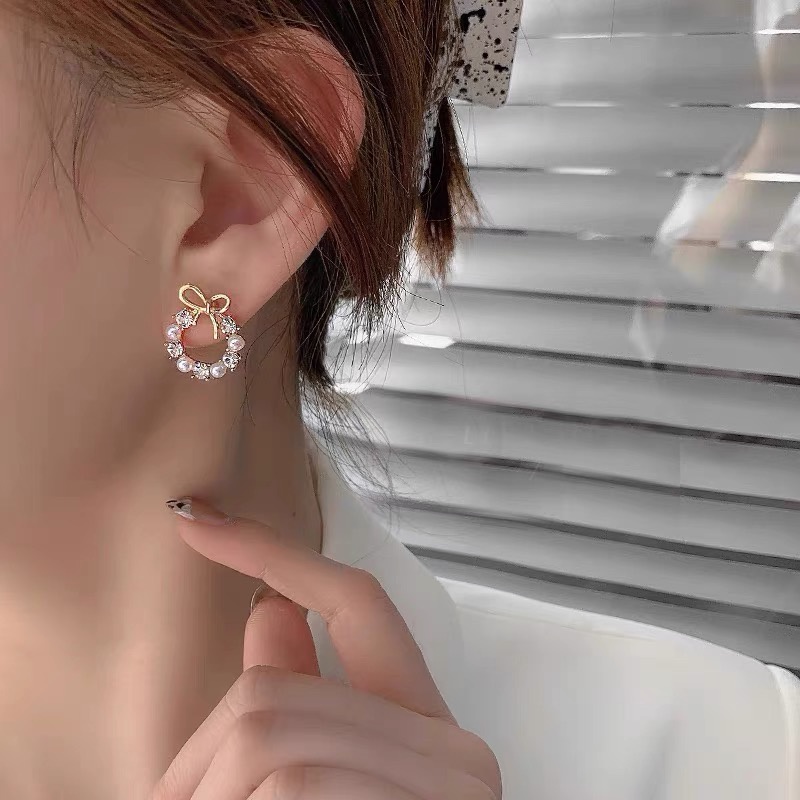 【JIHE】ต่างหูสตั๊ด ประดับโบว์มุก หรูหรา เครื่องประดับแฟชั่น เทรนด์ใหม่ ระดับไฮเอนด์