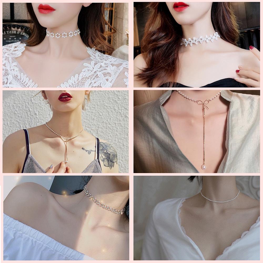 【พร้อมส่ง】สร้อยคอโชคเกอร์ ประดับมุก สไตล์วินเทจ แฟชั่นสําหรับผู้หญิง