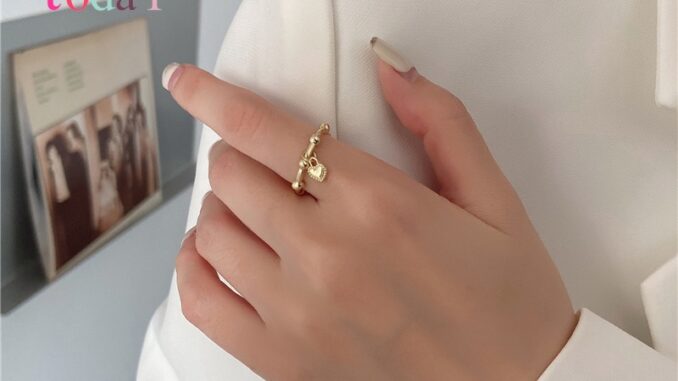 #100% Original# Simple Ring Jewelry Fashion Alloy Gold Silver Bead Heart Ring for Women