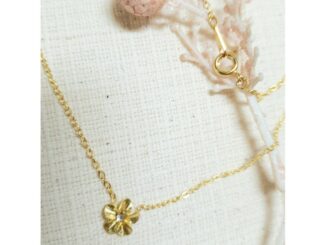 สร้อยคอโซ่อิตาลีพร้อมจี้ดอกไม้ฝังเพชรCZ#ชุบทองคำ18k #เหมือนทองแท้