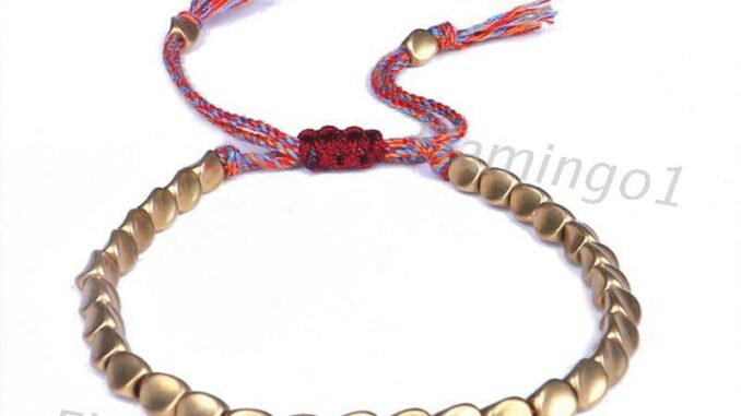 FLGO* Handmade Tibetan Copper Bead Bracelet Buddhist Braided Cotton Luck Rope Bracelet