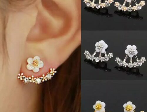 ต่างหู แฟชั่น ผู้หญิง Korean Daisy Flower Ear Ornaments Pearl Horse Eyes Leaves Snowflake Stud Earrings - 1 คู่