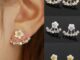 ต่างหู แฟชั่น ผู้หญิง Korean Daisy Flower Ear Ornaments Pearl Horse Eyes Leaves Snowflake Stud Earrings - 1 คู่