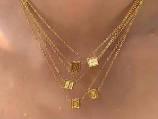 seadada สร้อยตัวอักษร A-Z สร้อยพร้อมจี้ 14k squares letter necklace