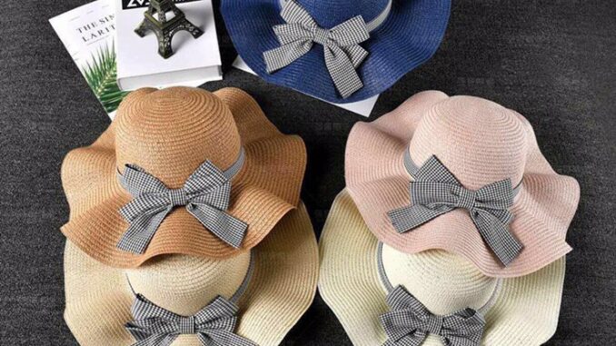 หมวกสานผู้หญิงปีกหยักคลื่น ปีกกว้างบังแดดได้ดีพร้อมส่งC012