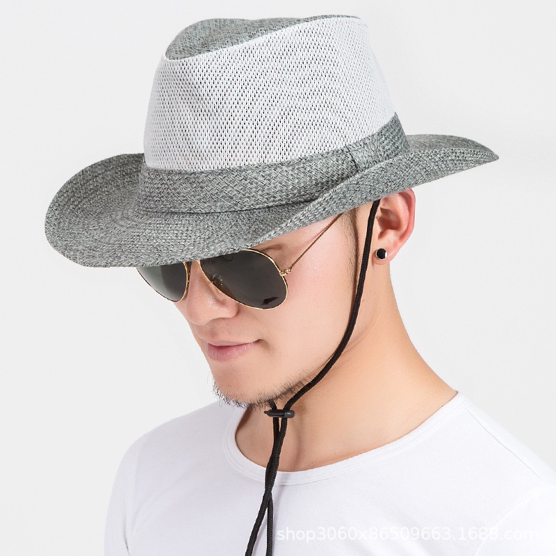 05X1 หมวกคาวบอยปีกกว้าง Premium Cowboy Hats ทรงวินเทจ มีเชือกคล้องคอ