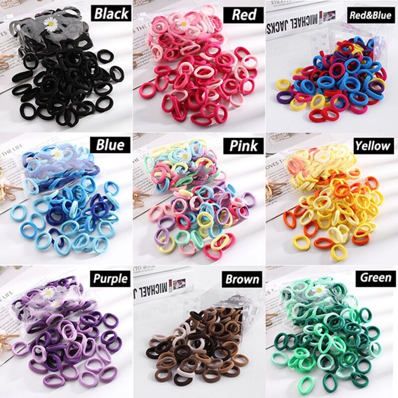 100 ชิ้น / เซต 3 ซม. ใหม่ ที่มีสีสัน ยืดหยุ่นสูง ยางรัดผม นุ่ม Scrunchies ยางรัดผม ผู้หญิง เด็กผู้หญิง S