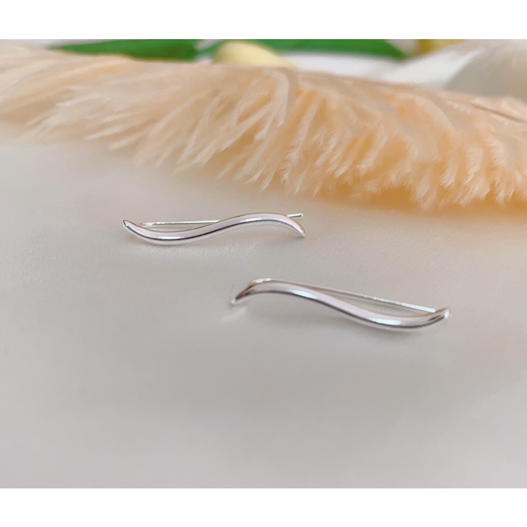 171-goodgift_station-Minimalist wave S925 sterling silver ต่างหูเงินแท้ 92.5 ต่างหูแบบเจาะ เส้นคลื่นเล็กๆ ใส่แล้วไปกับหู