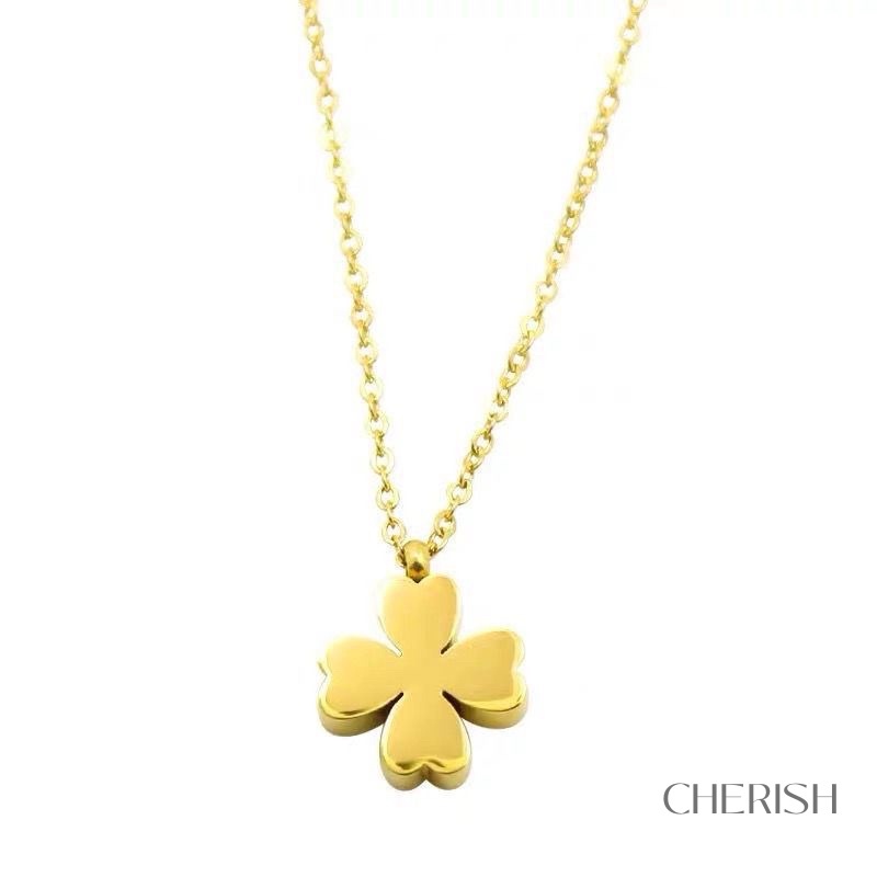 [18k][CHERISHxMIHREH][CR31] สร้อยคอจี้รูปใบโคลเวอร์ ทำจากสแตนเลส (TITANIUM STEEL) ไม่ลอกไม่ดำ