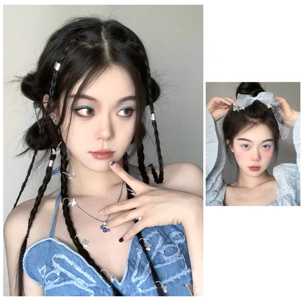 2 ชิ้น สาวเท่ จี้หัวใจไขว้ วิกผมถัก ฮิปฮอป สกปรก ถักเปีย ห่วง หัวเข็มขัด อุปกรณ์หางม้า
