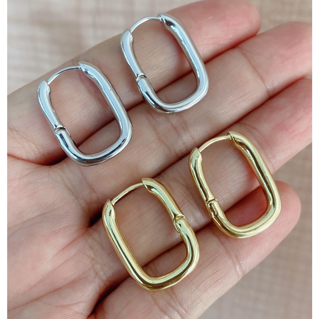 252-goodgift_station - Simple U-shaped hoop earrings S925 silver ต่างหูแบบเจาะ รูปทรงตัวยู เป็นเงิน 92.5